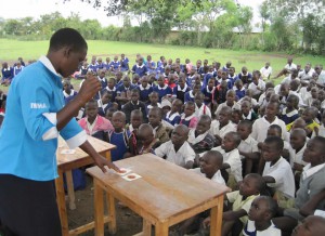 School children being taught water testing